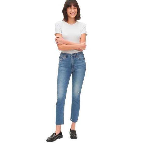 GAP Denim - Gap Cigarette Jeans‎ Womens 0/25 Tall Blue High Rise Raw Hem Distressed Slim Leg